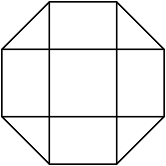 [asy] unitsize(10mm); defaultpen(linewidth(.8pt)+fontsize(10pt)); dotfactor=4; pair A=(0,1), B=(1,0), C=(1+sqrt(2),0), D=(2+sqrt(2),1), E=(2+sqrt(2),1+sqrt(2)), F=(1+sqrt(2),2+sqrt(2)), G=(1,2+sqrt(2)), H=(0,1+sqrt(2)); draw(A--B--C--D--E--F--G--H--cycle); draw(A--D); draw(B--G); draw(C--F); draw(E--H);[/asy]