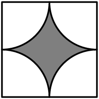 [asy] unitsize(2cm); defaultpen(linewidth(.8pt)); fill(unitsquare,gray); filldraw(Arc((0,0),.5,0,90)--(0,0)--cycle,white,black); filldraw(Arc((1,0),.5,90,180)--(1,0)--cycle,white,black); filldraw(Arc((1,1),.5,180,270)--(1,1)--cycle,white,black); filldraw(Arc((0,1),.5,270,360)--(0,1)--cycle,white,black); [/asy]